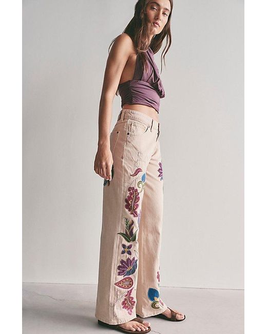 Free People Multicolor Tennessee Low-Rise Boyfriend Embroidered Jeans