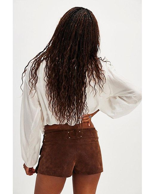 Free People Brown Micro Mini Suede Skort At Free People In Shaved Chocolate, Size: Us 12