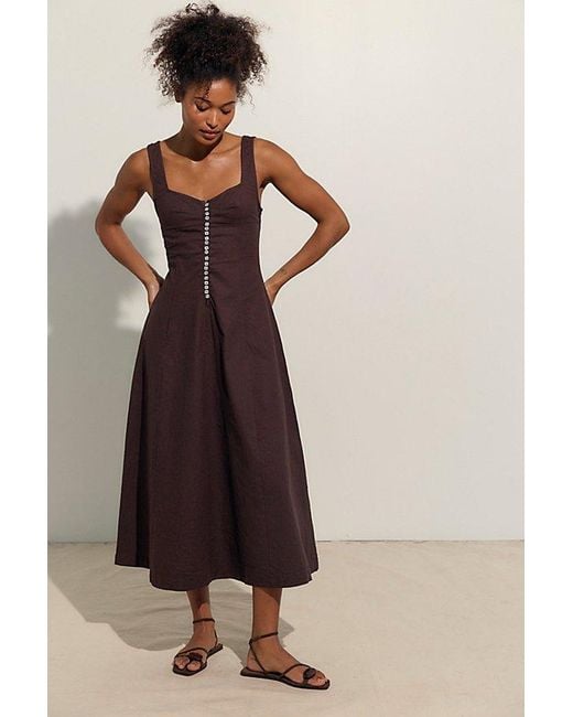 free-est Multicolor Holland Stretch Linen Midi Dress By