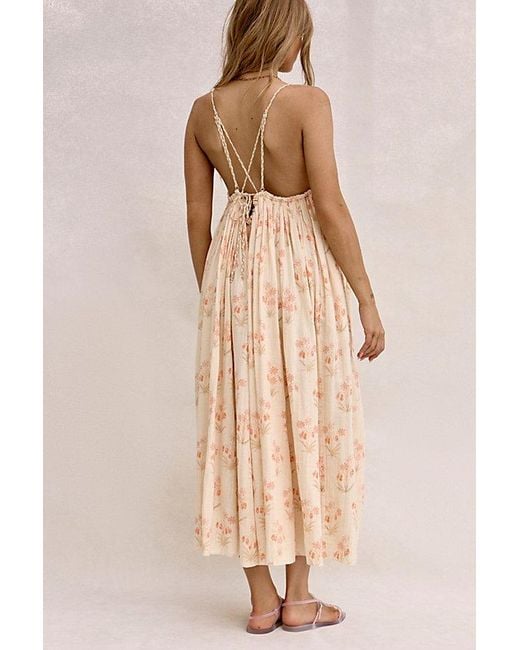 Free People Natural Raffia Blooms Printed Jumpsuit