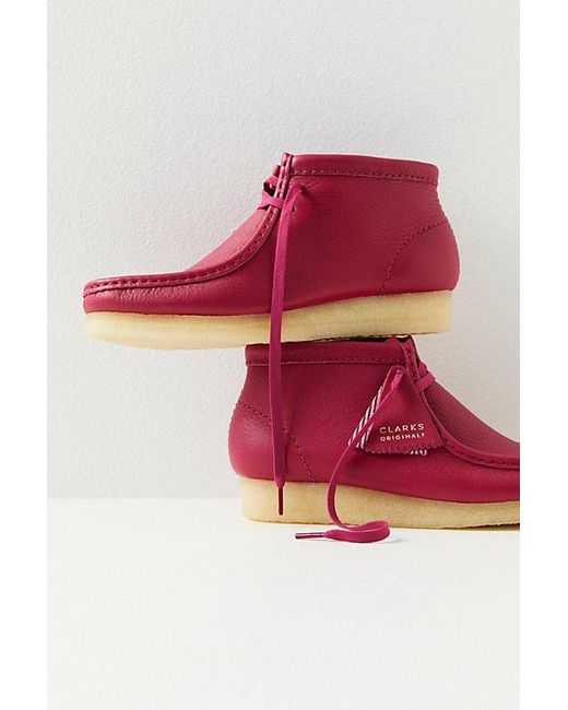 Clarks Red Wallabee Boots At Free People In Berry Leather, Size: Us 8