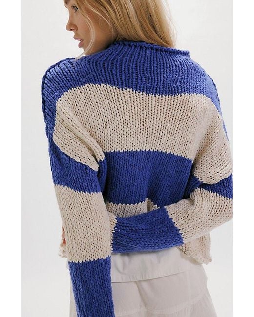 Free People Blue Opal Rollneck Knit Stripe Jumper