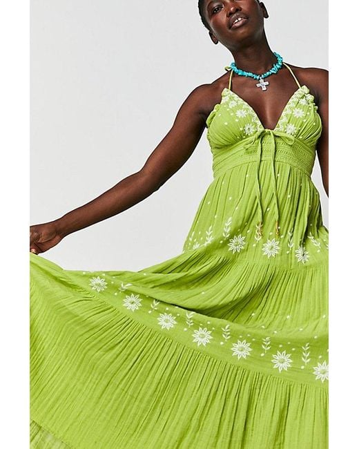 Free People Green Real Love Embroidered Dress At In Lace Fern Combo, Size: Small