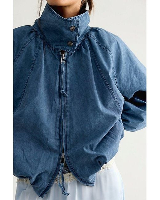 Free People Blue Chelsea Funnel-Neck Jacket