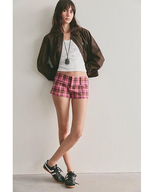 Free People Brown Ana Plaid Micro Shorts