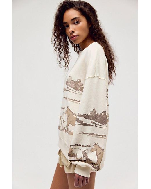 Daydreamer Natural Running Horses Oversized Crewneck By