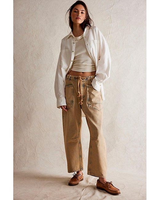 Free People Brown Moxie Pull-on Barrel Jeans