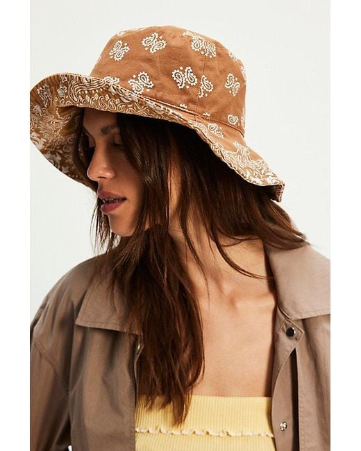 Free People Brown Bandana Bucket Hat