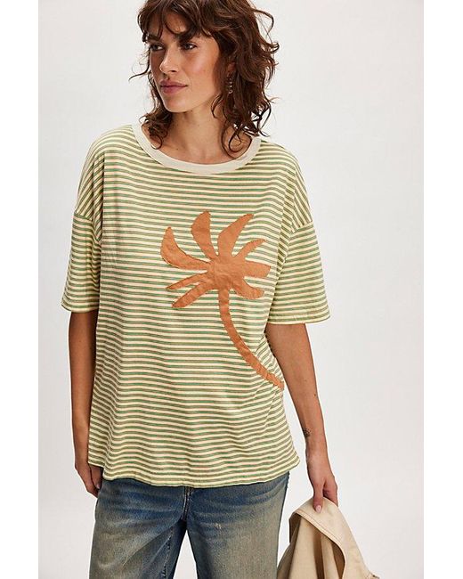 Ragabond Yellow Striped Palm Applique Tee By