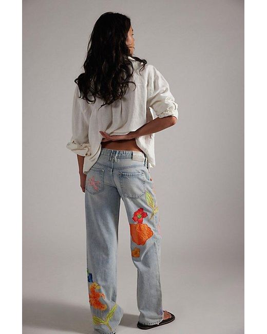Free People Gray Surfside Patched Jeans