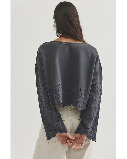 Free People Blue Iris Embroidered Sweatshirt