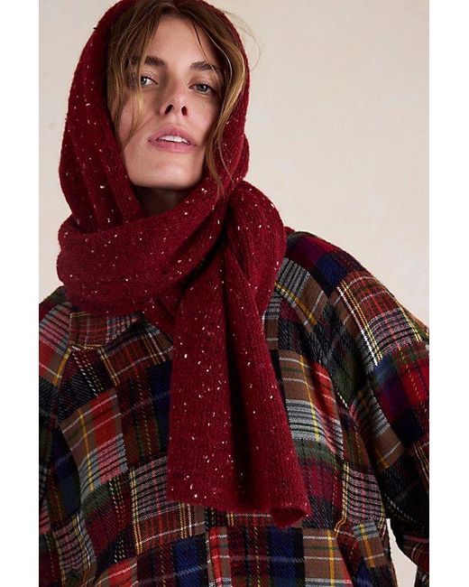 Free People Red Wrap Me Up Hooded Scarf