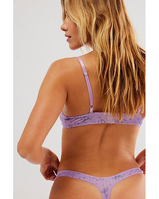Free People Blue Printed Pointelle High Cut Thong