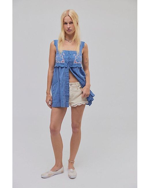 Free People Blue Farrah Embroidered Tunic