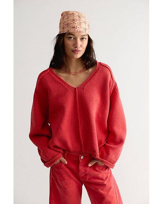 Free People Red Monarch Pullover
