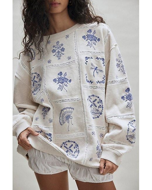 Free People Gray Rudy Lace Embroidered Sweatshirt
