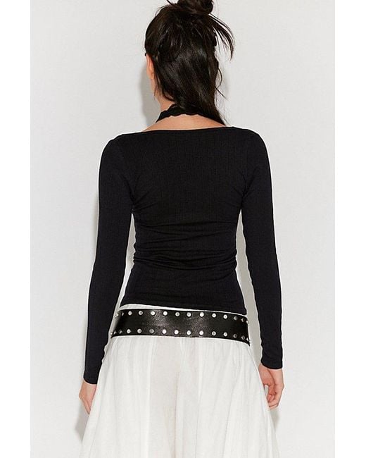 Free People Black So Soft Seamless V-Neck Long Sleeve