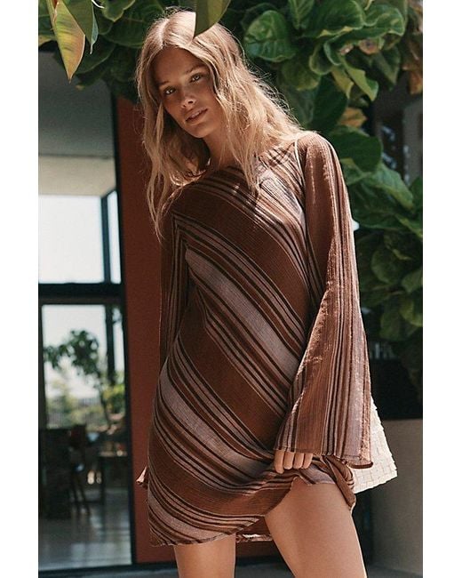 free-est Brown Sunstare Stripe Mini Dress By