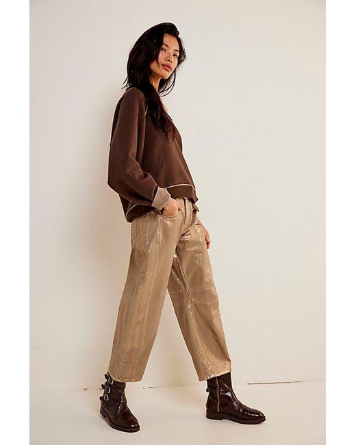Free People Natural We The Free Good Luck Mid-rise Metallic Barrel Jeans