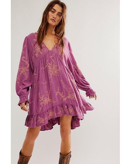 Free People Pink Estella Embroidered Mini Dress