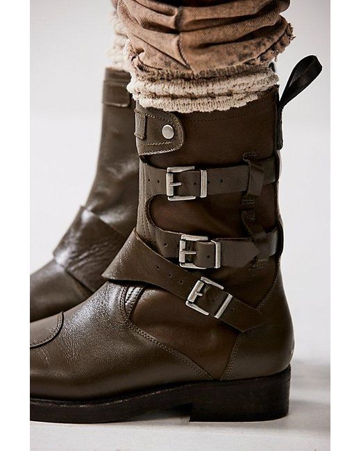 Free People Black Dusty Buckle Boots At Free People In Bitter Olive, Size: Eu 37.5