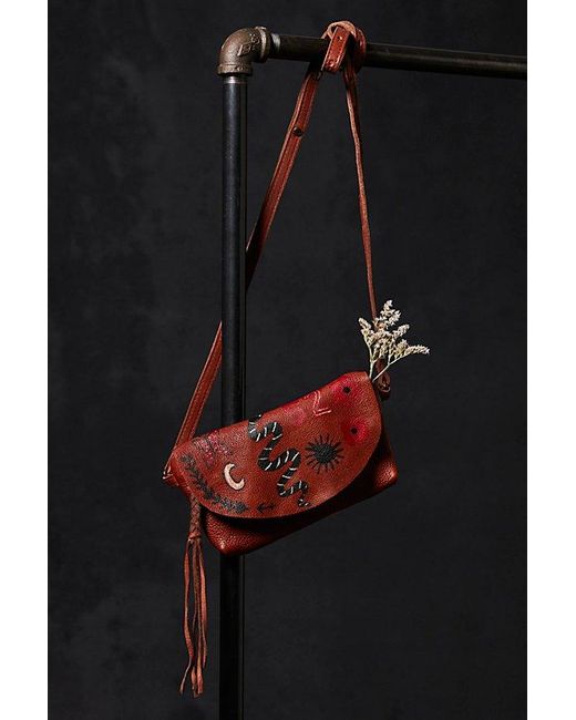Free People Red Limited Edition Hand Painted Rider Crossbody