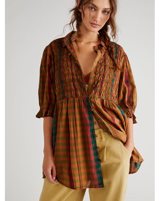 Free People Charlotte Plaid Tunic in Brown | Lyst Canada