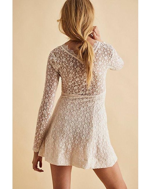 chinese dress ladies Free People Brown Floral Mini Dress with Beige Lace Lining and Puffy  Balloon Sleeves (XS)
