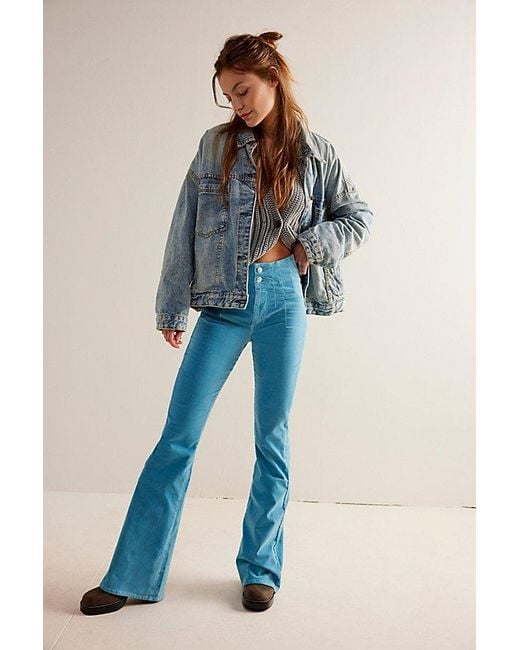 Free People Jayde Cord Flare Jeans At Free People In Milky Blue, Size: 31