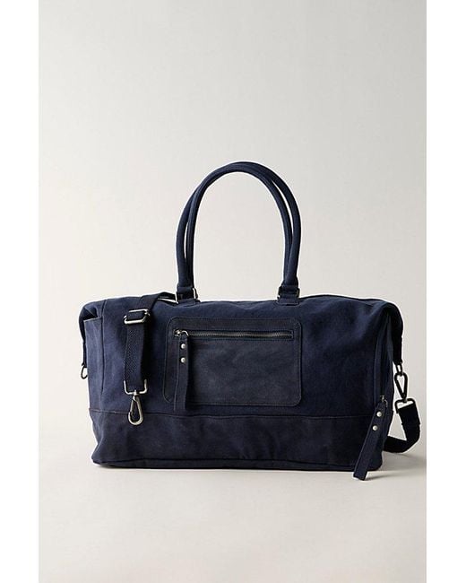 Free People Blue Washed Canvas Weekender Bag