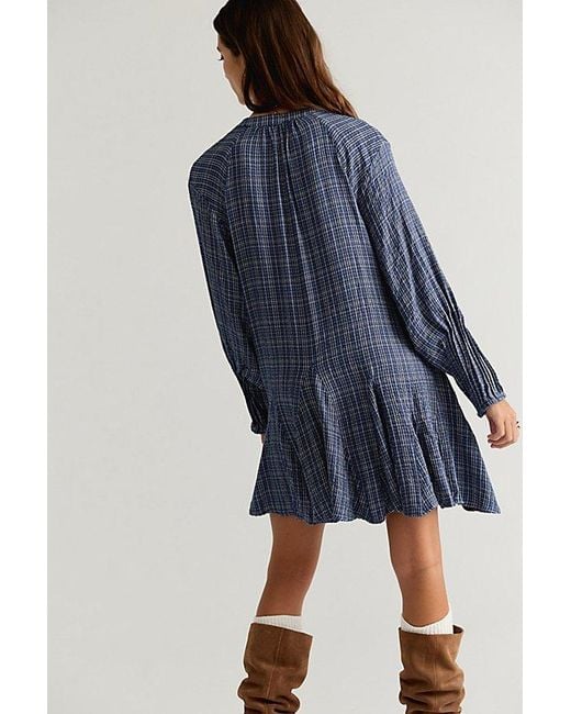 Free People Blue Backroads Plaid Mini Dress