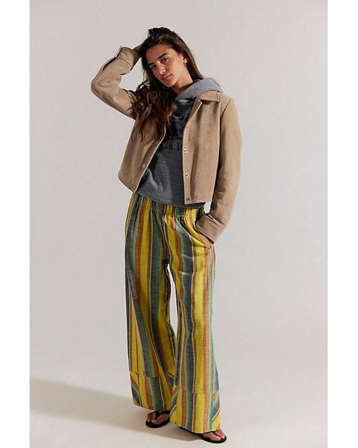 Free People Multicolor Day's End Linen Striped Pull-On Pants