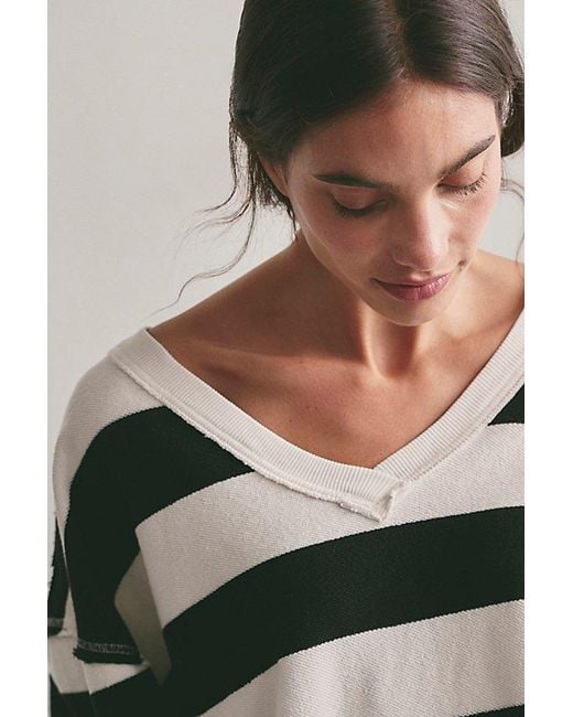 Free People Multicolor We The Free Venice V-Neck Striped Sweatshirt