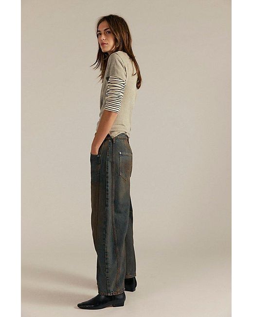 Free People Green Good Luck Mid-Rise Barrel Jeans