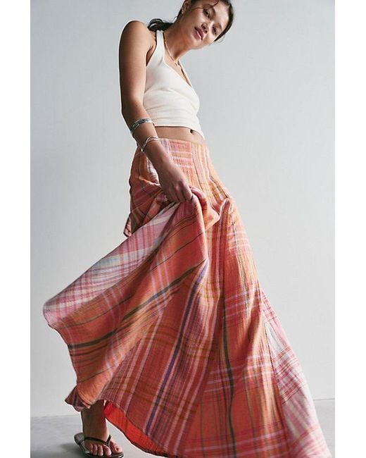 Free People Red Maizie Summer Plaidwork Maxi Skirt