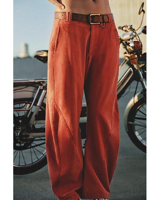 Free People Red Spotlight Washed Barrel Chino Trousers