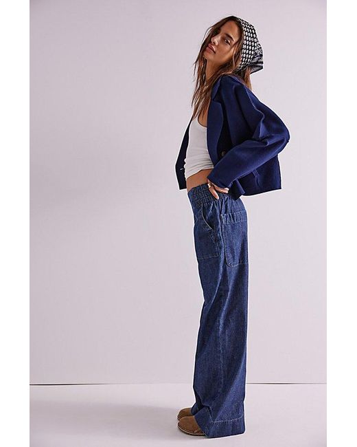 Free People Blue Breezy Denim Pull-on Jeans