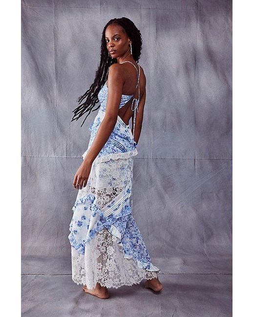For Love & Lemons Gray Rosalyn Maxi Dress At Free People In Blue, Size: Large