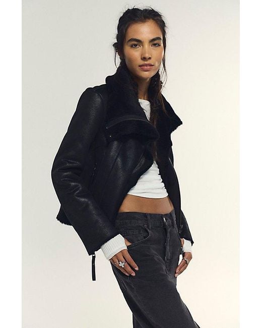 Free People Blue Fourline Shearling Aviator Jacket