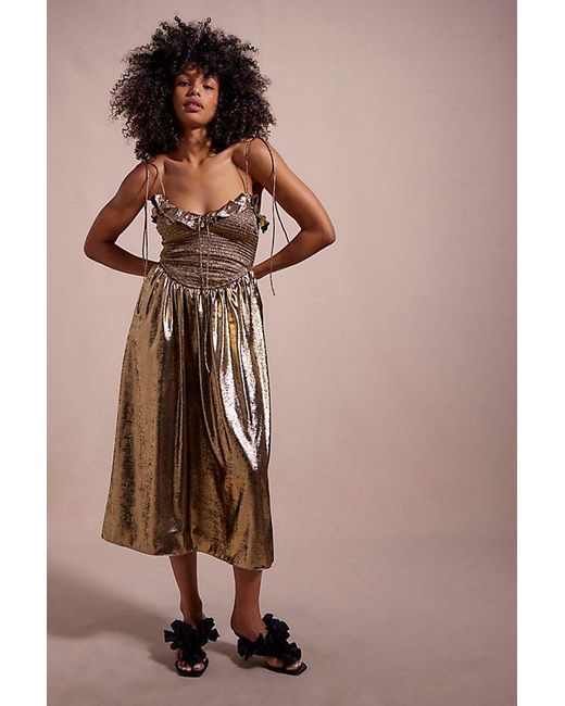 For Love & Lemons Brown Bethany Metallic Midi