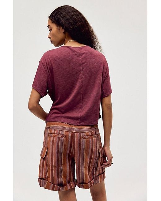 Free People Red Waterfall Cowl-Neck Top