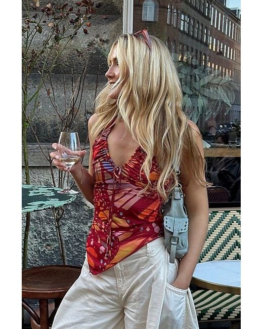 Free People Red Butterfly Effect Halter Top
