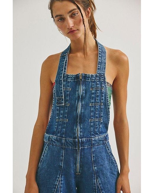 Free People Blue Vista Apron Jumpsuit