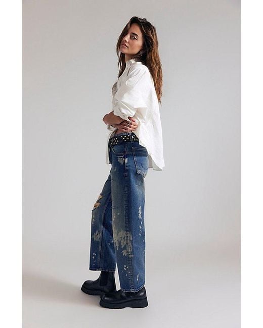 Free People Blue Deep Trance Dropped Boyfriend Jeans