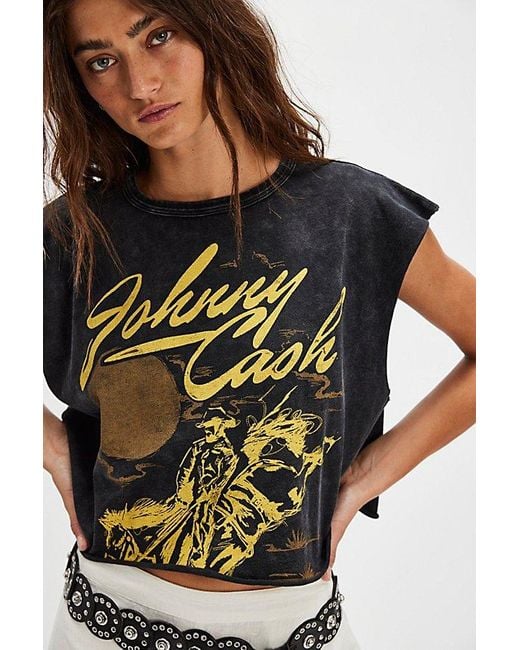 Daydreamer Multicolor Johnny Cash Sunset Cropped Muscle Tee By