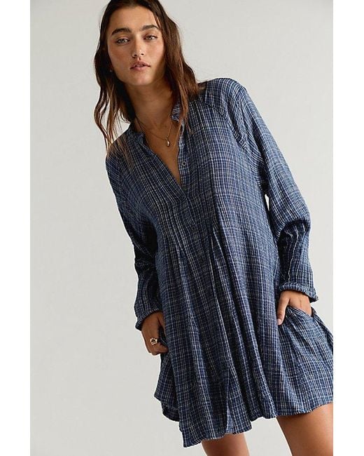 Free People Blue Backroads Plaid Mini Dress