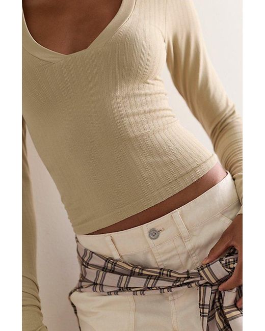 Intimately By Free People Natural Wide Awake Plunge Long Sleeve Top By