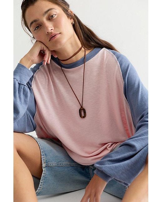 Free People Blue We The Free First Base Long Sleeve Tee