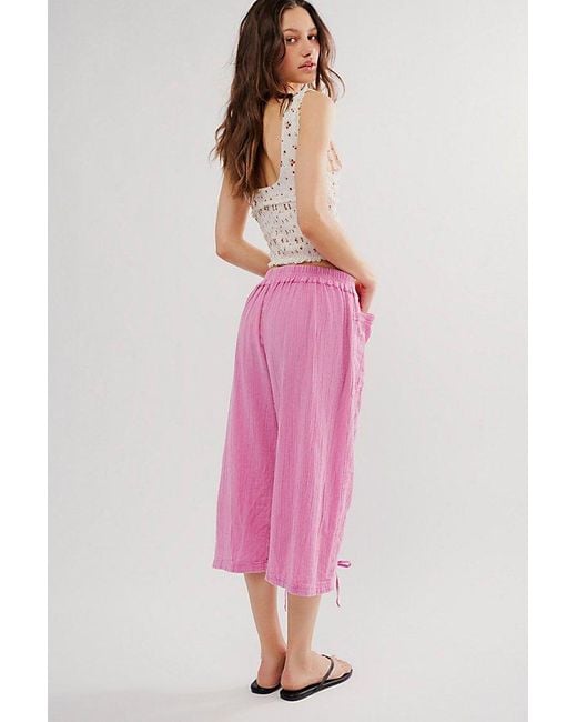 Free People Pink Gianna Ruched Gaucho Pull-on Trousers