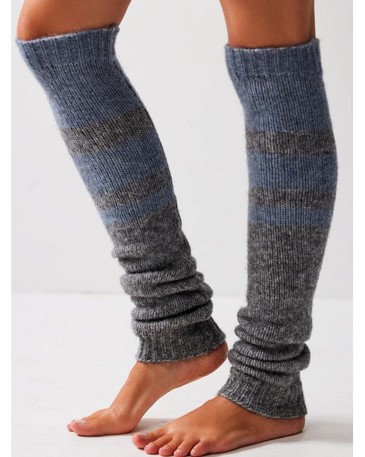 Free People Rugby Knit Stripe Leg Warmers in Gray Lyst